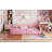 Twin Size Upholstered Platform Bed With Guardrail And Charging Station, Pink-513818943