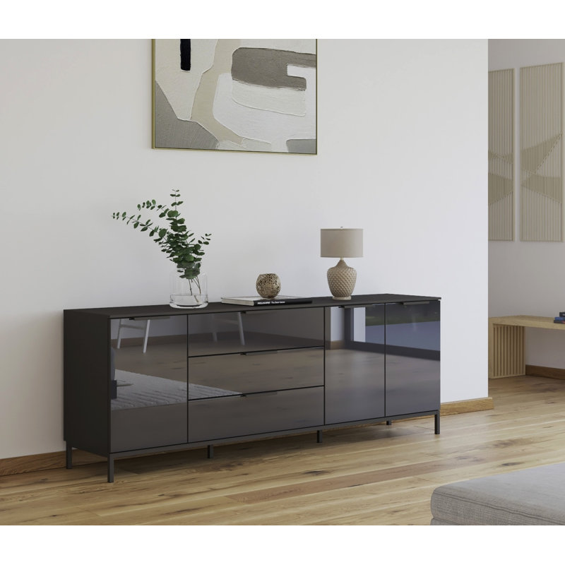 Flipp 3 Drawer 200Cm W Combo Dresser, Graphite/Glass Basalt