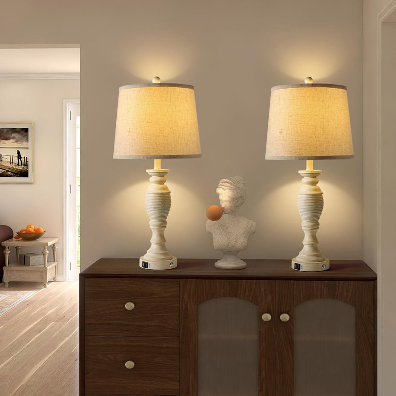Ensemble de 2 lampes de table Farmhouse Touch avec ports de charge USB, éclairage DEL à intensité variable à 3 voies, comprend des ampoules pour le salon, la chambre à coucher ou le bureau