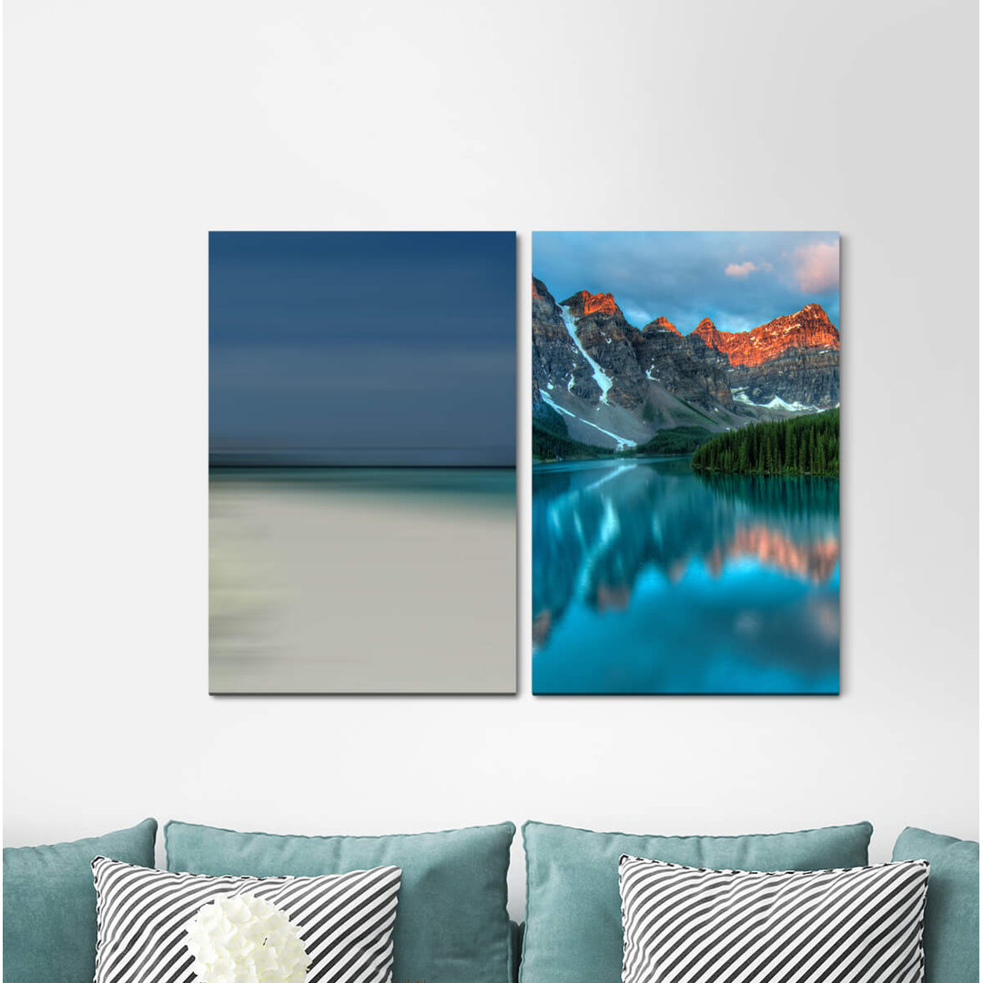 2-tlg. Leinwandbilder-Set Mountain Lake Alaska Horizon Mountains Fir Forest Blue Sky