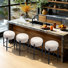 24" Modern Upholstered Bar Stool, Round Counter Height Stool with Black Metal Frame & Footrest, Soft Lambswool-Inspired Seat for Kitchen Island