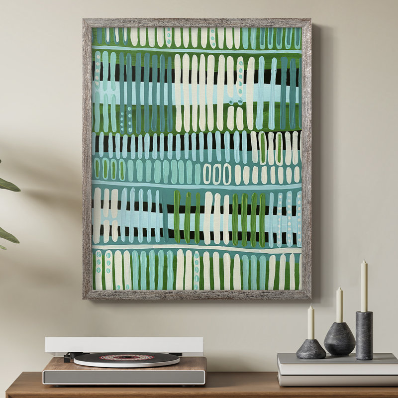 Motif bleu sarcelle I, reproduction encadrée - bois massif