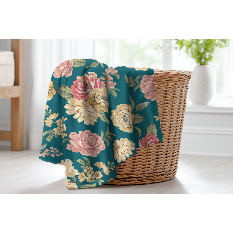 Couverture en velours de molleton Catherine, L 60 po x l 50 po, Floral bleu sarcelle