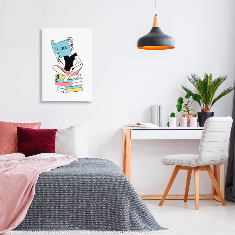 «Book Love Girl», art mural sur toile par Martina Pavlova, H 30 po x l 20 po