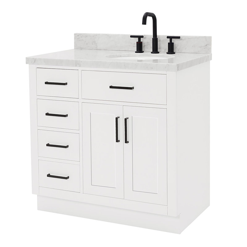 ARIEL HEPBURN 37 IN RIGHT OFFSET RECTANGULAR SINK VANITY 1,5 IN, Right, Oval, White
