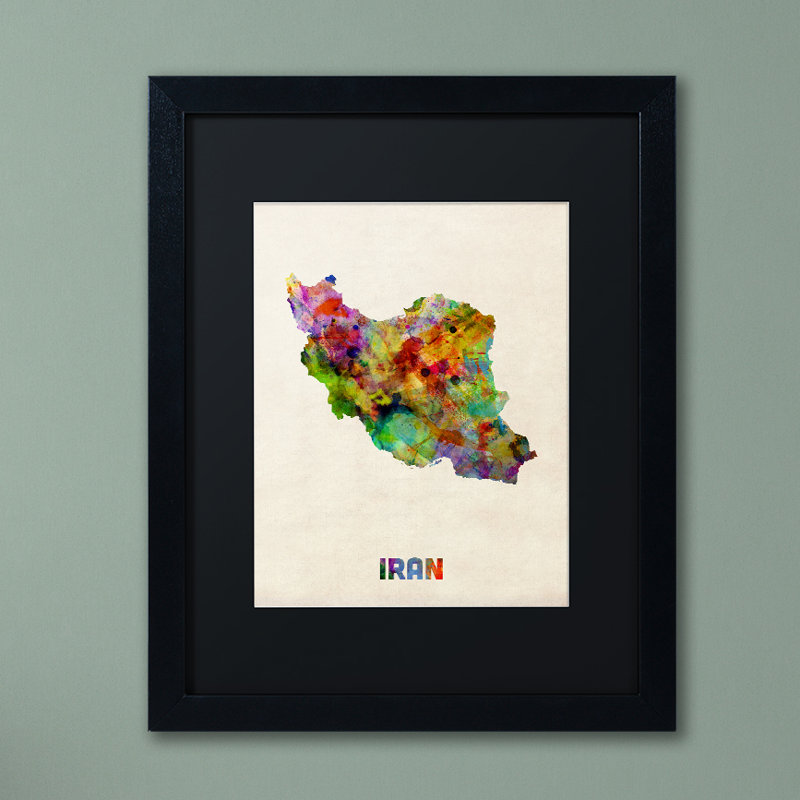 « iran map », impression encadrée, H 14 po x l 11 po x P 0,5 po