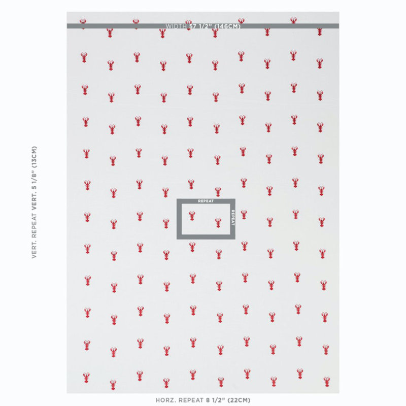 Lobster Embroidery Fabric, White/ Red