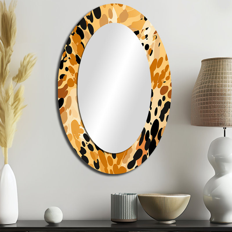 Orange And Black Leopard Print Adventure - Orange Traditional Oval Wall Mirror, 36" H x 24" W