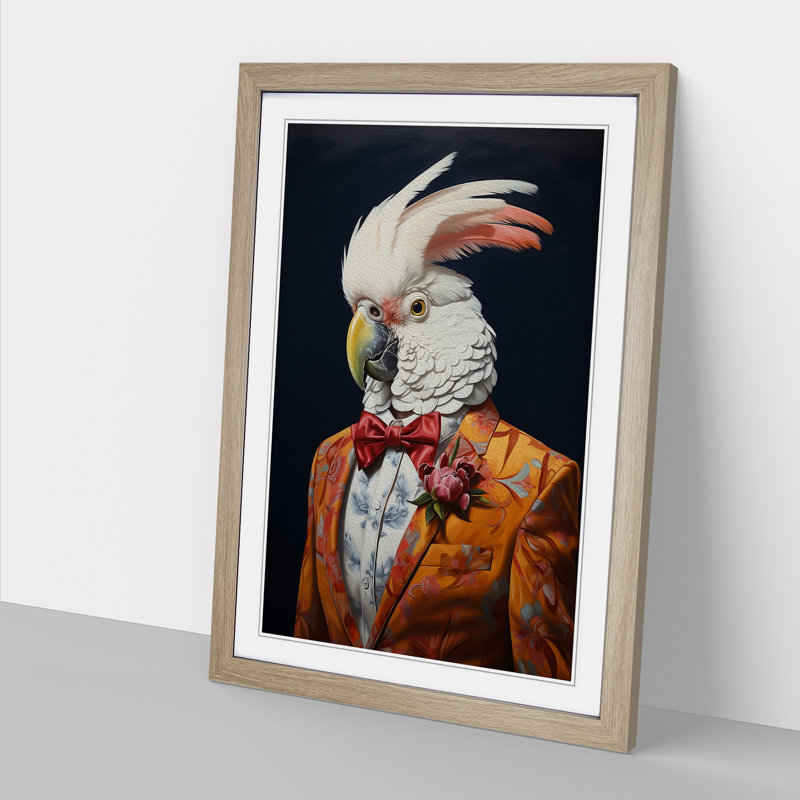 Cockatoo Modern - Single Picture Frame Print on Wood, Oak Framed, 46cm H x 34cm W
