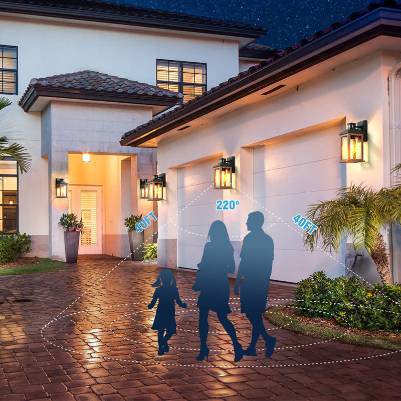 Motion Sensor Exterior Lights for House, 2 Pack Dusk to Dawn Porch Lights Sconce Outdoor, Moden Outdoor Sconce Lights Lantern with Tempered Glass for Garage, Patio, Waterproof