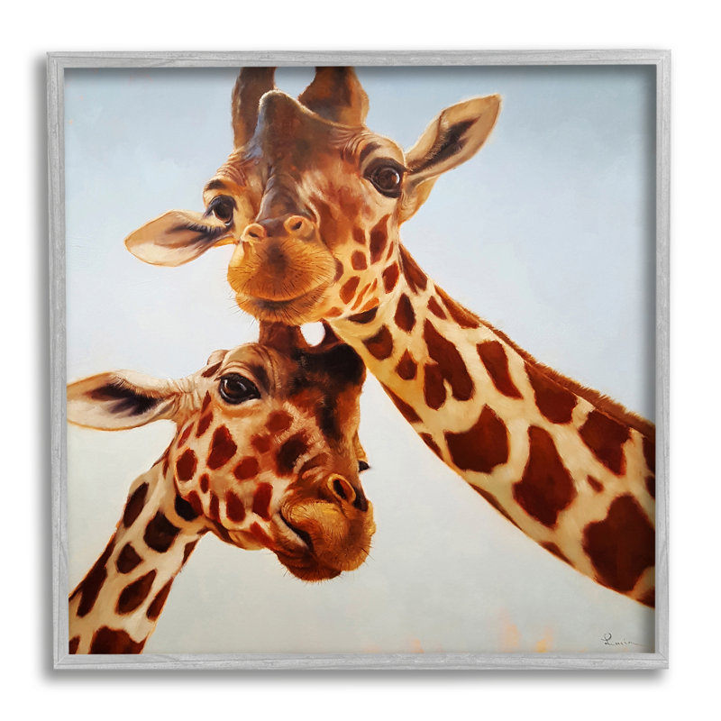 Joyeux duo de girafes, portrait sur bois par Lucia Heffernan, peinture, H 24 po x l 24 po x P 1,5 po