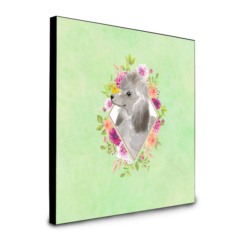 Panneau mural Dollman Flowers, Vert, Caniche standard gris