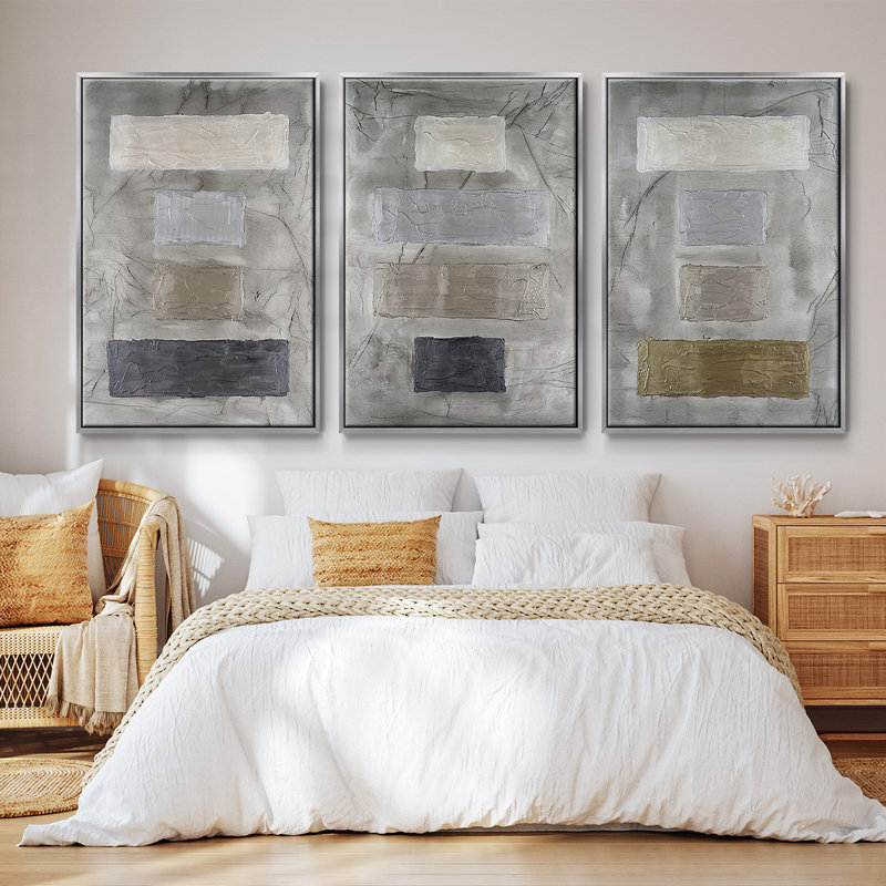 Monolithe métallique I - ensemble de 3 reproductions sur toile, Argent, H 40 po x l 78 po