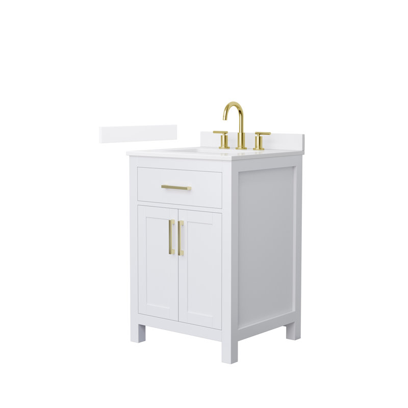 Beckett 24" Freestanding Single Bathroom Vanity with Quartz Top, White, Brushed Gold, White Quartz