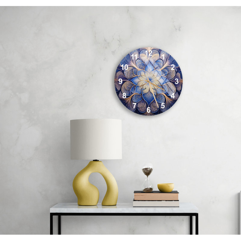 Horloge murale bohémienne florale Mandala, 10", Blanc