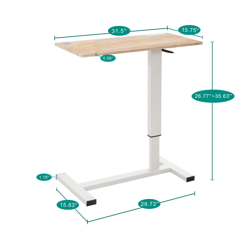 Adjustable Overbed Table with Wheels, Rolling Bedside Table, Portable Standing Cart & Laptop Desk for Bed, Recliner, Couch & Wheelchair, Hidden Casters, USB & C-Type Ports, Cup Holder
