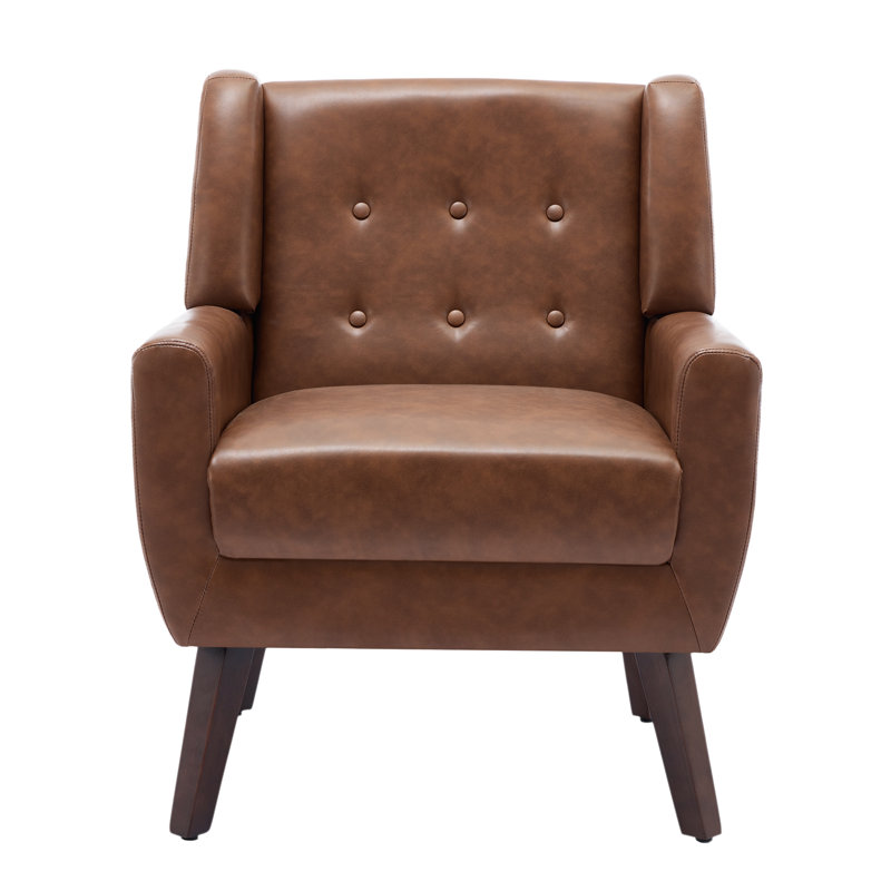 Jaqueze Upholstered Coffee Faux Leather Tufted Square Arm Accent chair, Coffee Faux Leather