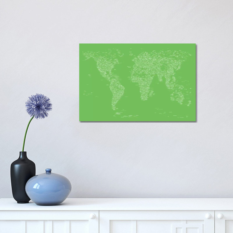 Font World Map (Light Green) by Michael Tompsett - Wrapped Canvas Gallery-Wrapped Canvas Giclée