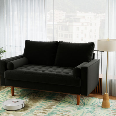 Bellinger 58" Velvet Square Arms Tufted Seat Golden Metal Feet Loveseat