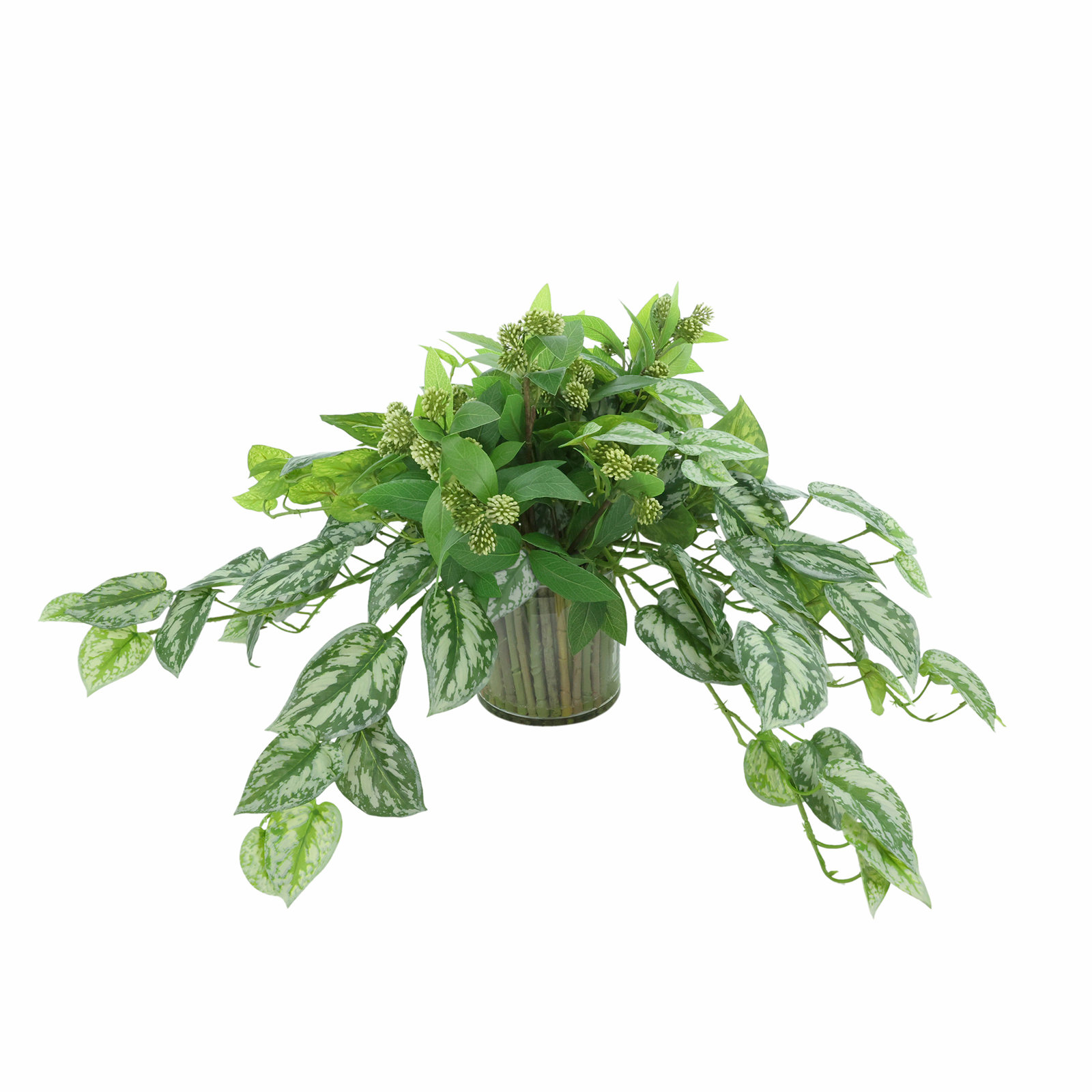 Ivy and Sedum Arrangement in Glass Vase