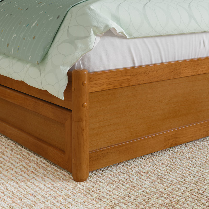 Lit plateforme en bois massif avec lit gigogne assorti Lamariah, Simple, Caramel clair