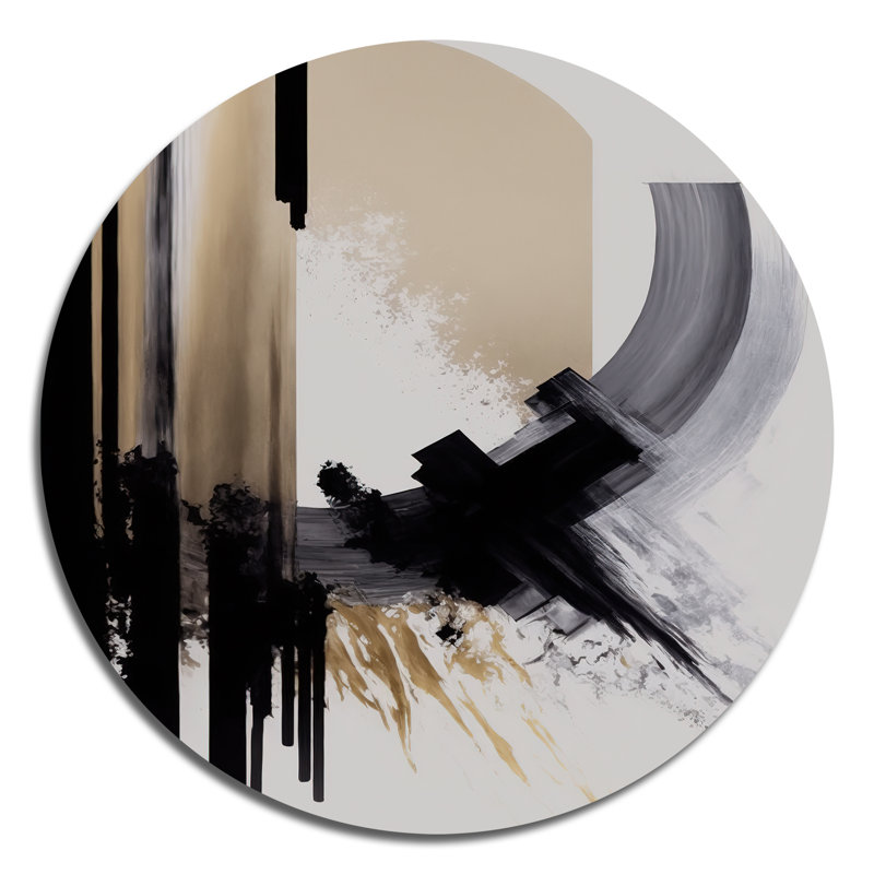 Noir, blanc et or Expression IV - Décoration murale abstraite ronde en métal, H 23 po x l 23 po