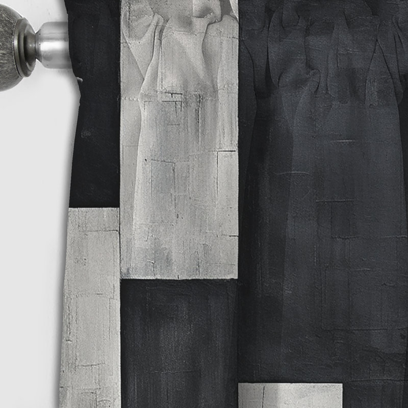 Rêve de cuboïdes noir et blanc - Rideau Shapes - Rideau abstrait occultant - 1 panneaux, 52" W x 120" L