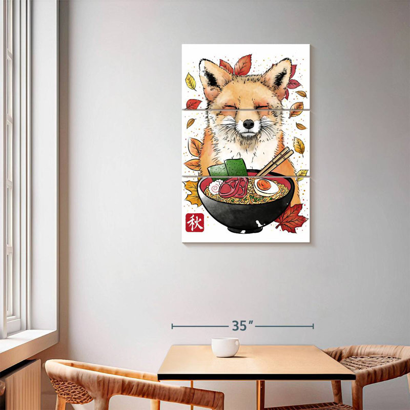 Feuilles de renard et ramen, H 57 po x l 36 po