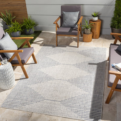 Mendota Geometric Light Grey Indoor/Outdoor Area Rug