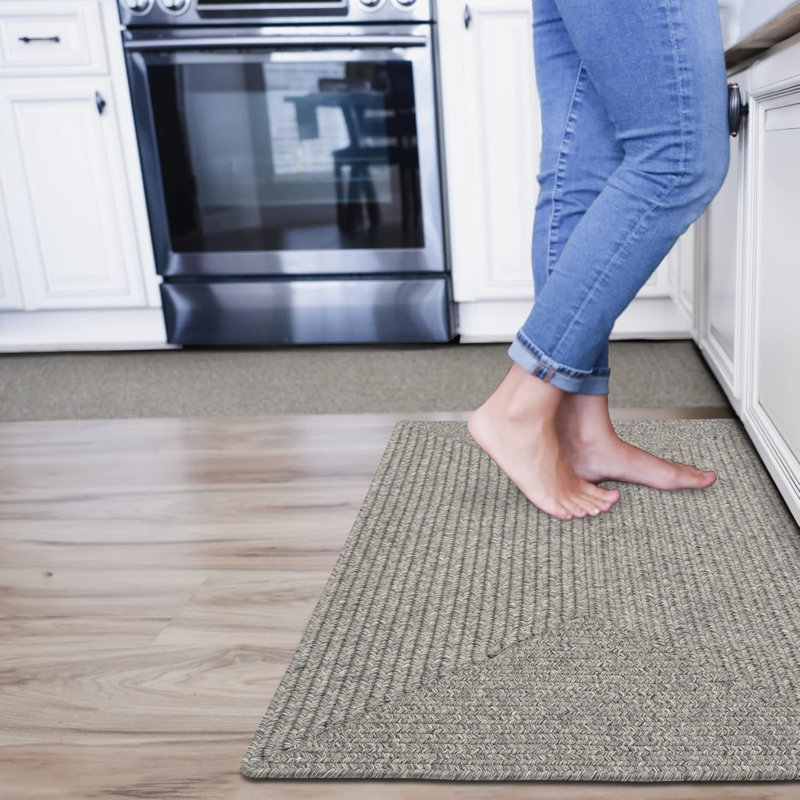 Tapis tressé beige / gris intérieur / extérieur lavable, Rectangle 1 pi 10 po x 6 pi