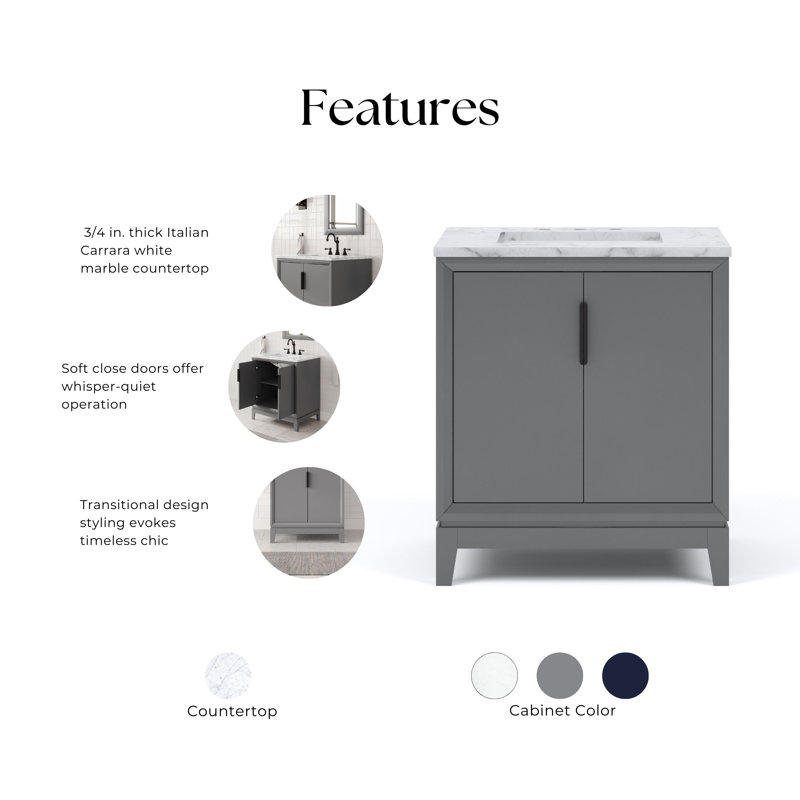Elizabeth 30" Single Bathroom Vanity Set with Mirror, Cashmere Gray, Standard