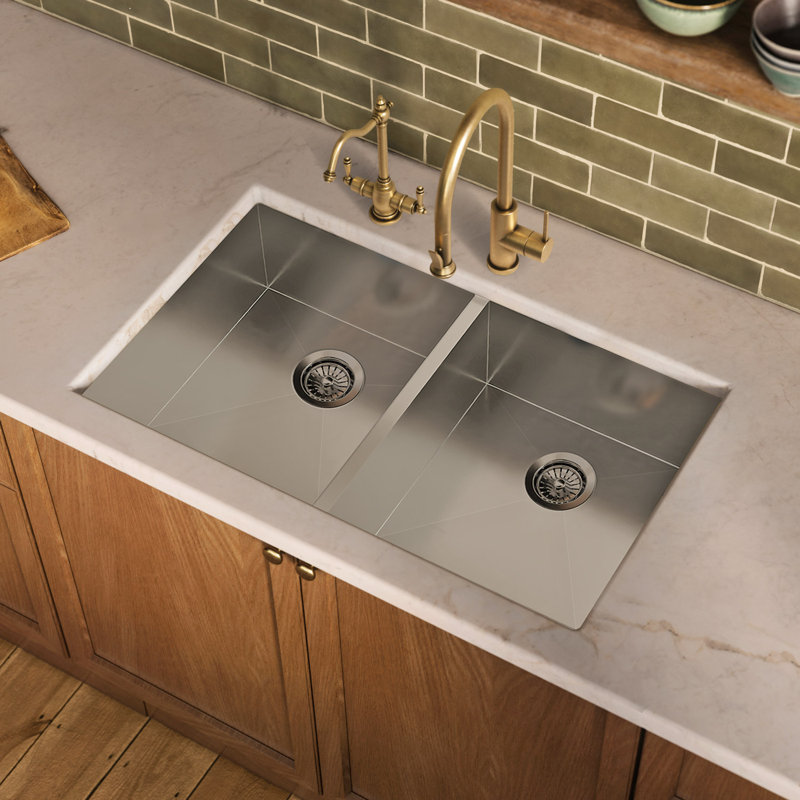 Whitehaus 37" brushed stainless steel commercial double bowl undermount sink
