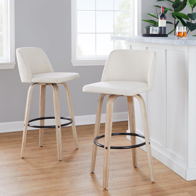 Tabouret de comptoir pivotant 24,25 po Arabelle, Polyester crème crème / blanc délavé / structu
