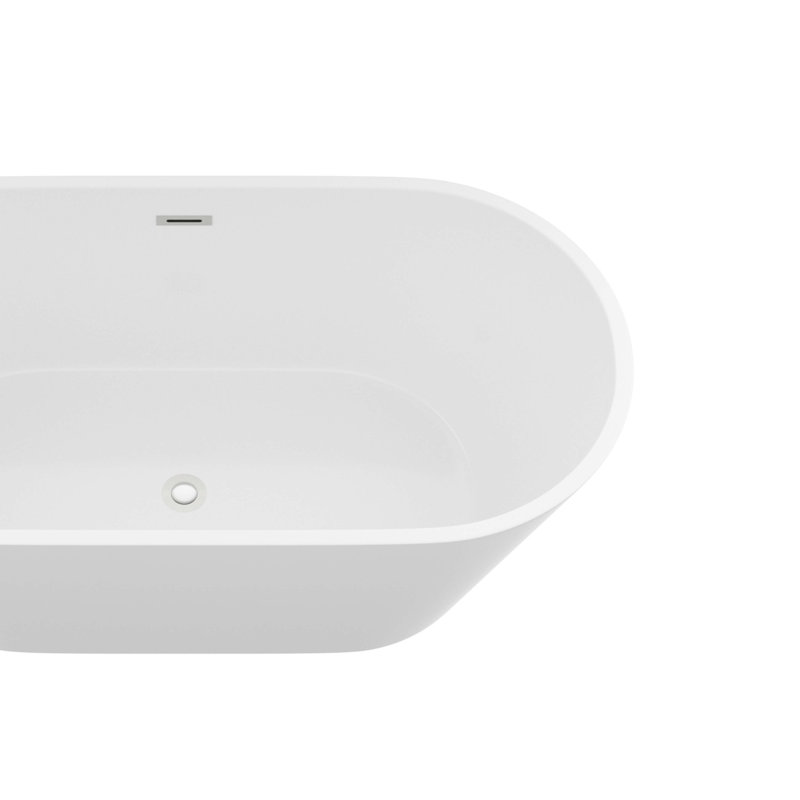 59" Acrylic Freestanding Bathtub, Stand Alone Soaking Tub, Gloss White Finish, Overflow & Pop-Up Drain