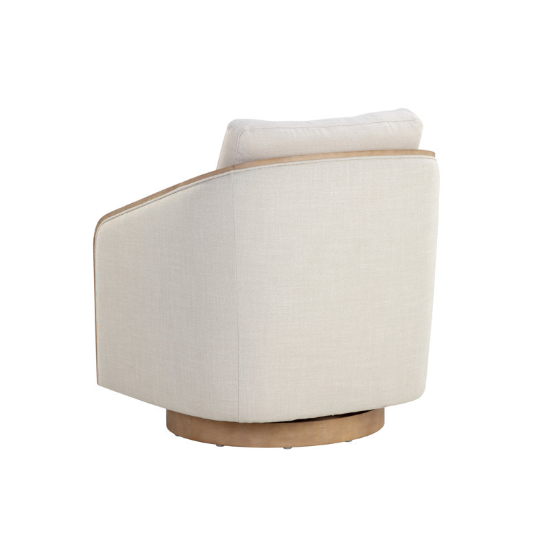 Swivel Lounge Chair, Cream Polyester, Light Brown