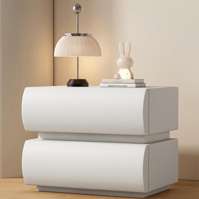 Humply Modern White Leather Nightstand - Minimalist 2-Drawer Bedside Table for Contemporary Bedrooms, Living Spaces and Home Offices by Ivy Bronx