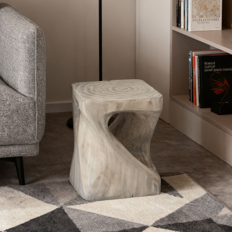 Table d'appoint moderne en bois torsadé, table de bout carrée de 16 po de hauteur, Gris