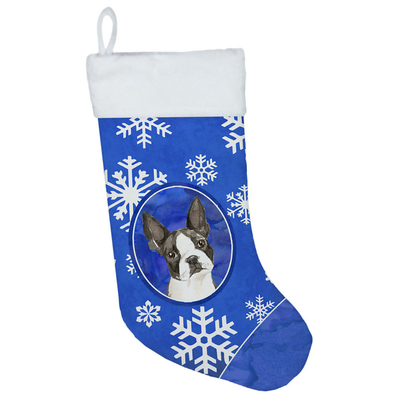 Chaussette de noël winter flocons de noël, Boston-terrier