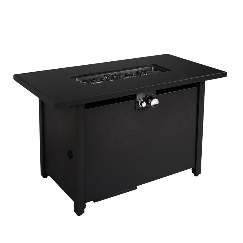 Table d'extérieur chauffante en acier en acier, noir, 50 000 BTU, fosse H 25 po x l 42 po, acier, sortie 50000 BTU