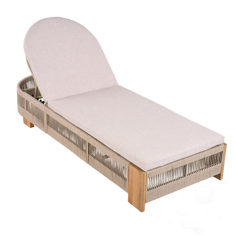 Chaise longue d'extérieur avec dossier et coussin réglables, Natural