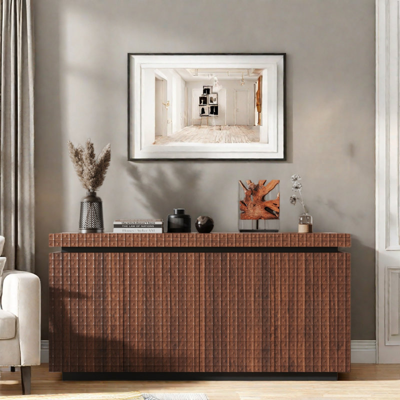 Buffet moderne avec grand espace de rangement et finition texturée distinctive