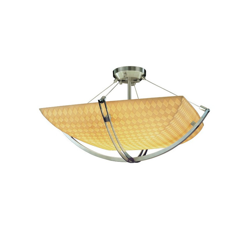 Plafonnier semi-encastré 3 lumières porcelina crossbar, Feuille de banane, Nickel brossé