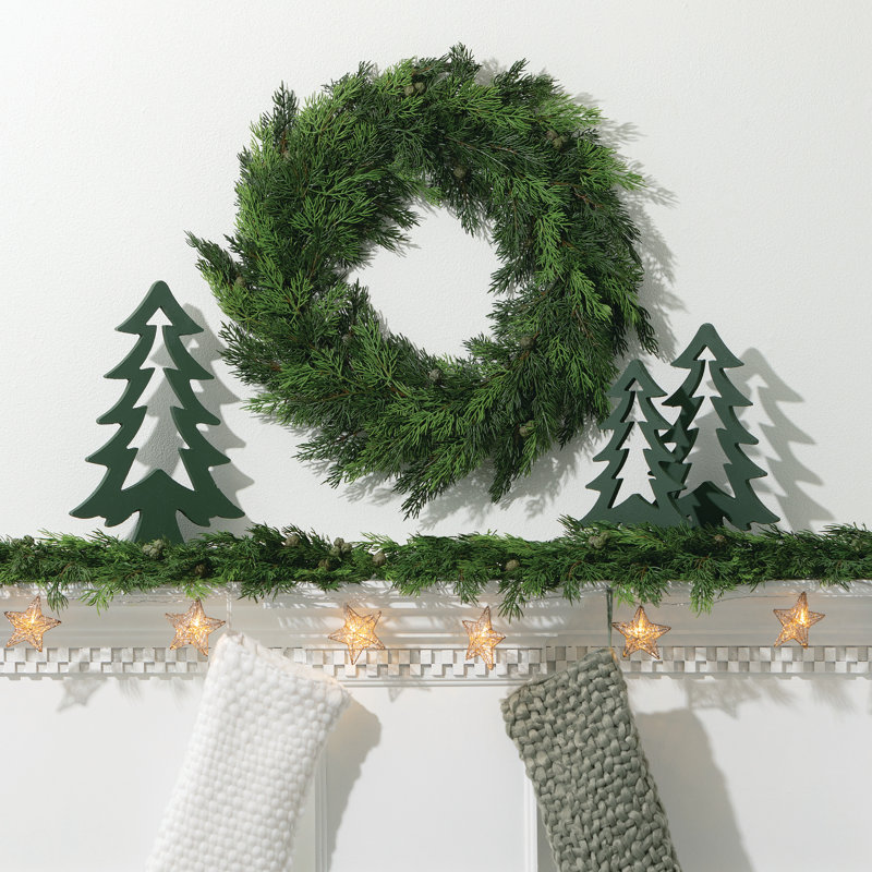 10"H, 11.75"H And 13.75"H Wooden Tree Set Of 3, Christmas Decor; Green