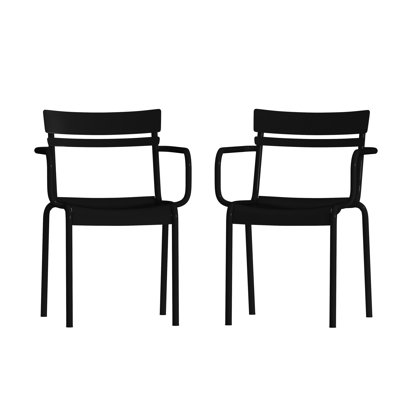 Melmack Commercial Grade Steel Indoor-Outdoor Stackable Chair with 2 Slats and Arms