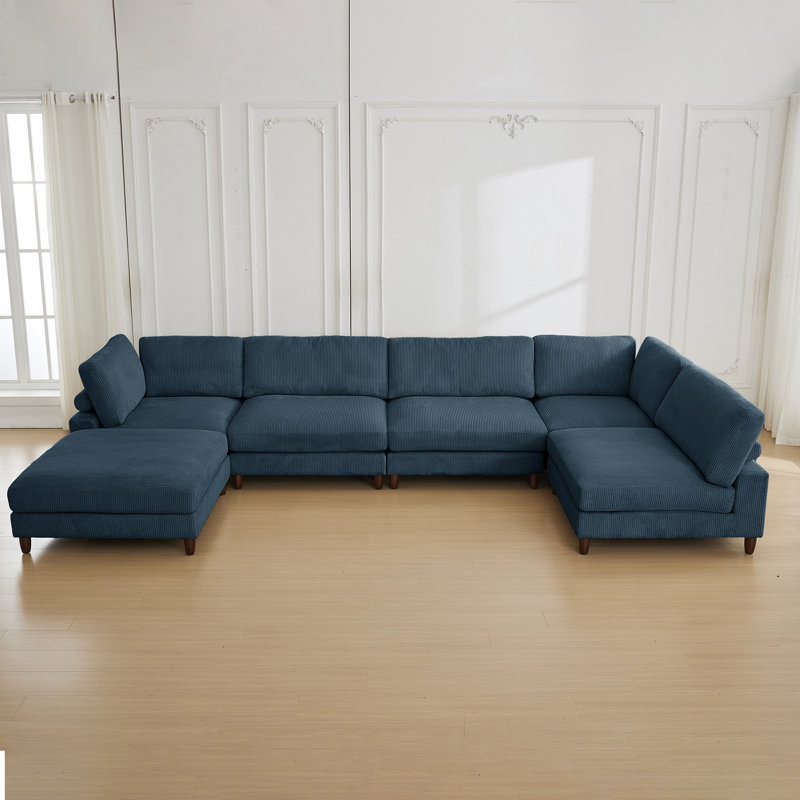 Canapé modulaire en velours côtelé 6 pièces, Velours côtelé bleu