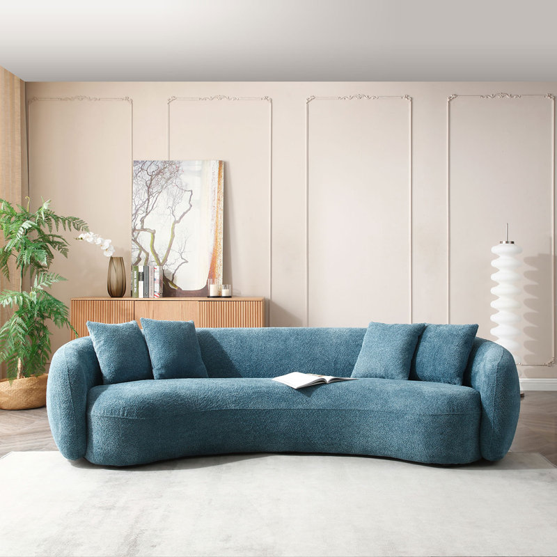 Shaleine 101.4" Curved Sofa, Mid Century Modern Half Moon Living Room Sofa, Blue Polyester Blend