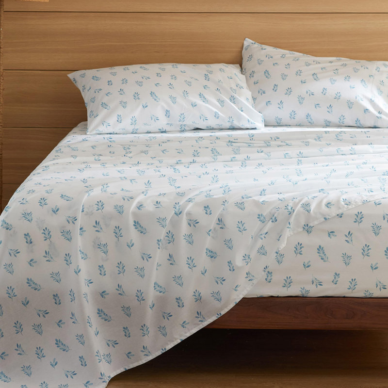Bedsur Soft Flower Percale Sheets, Queen Sheet Set with 2 Pillowcases