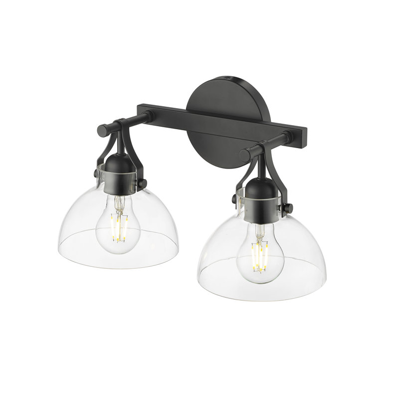 Meuble-lavabo 2 lumières George Oliver en noir mat avec abat-jour en verre transparent