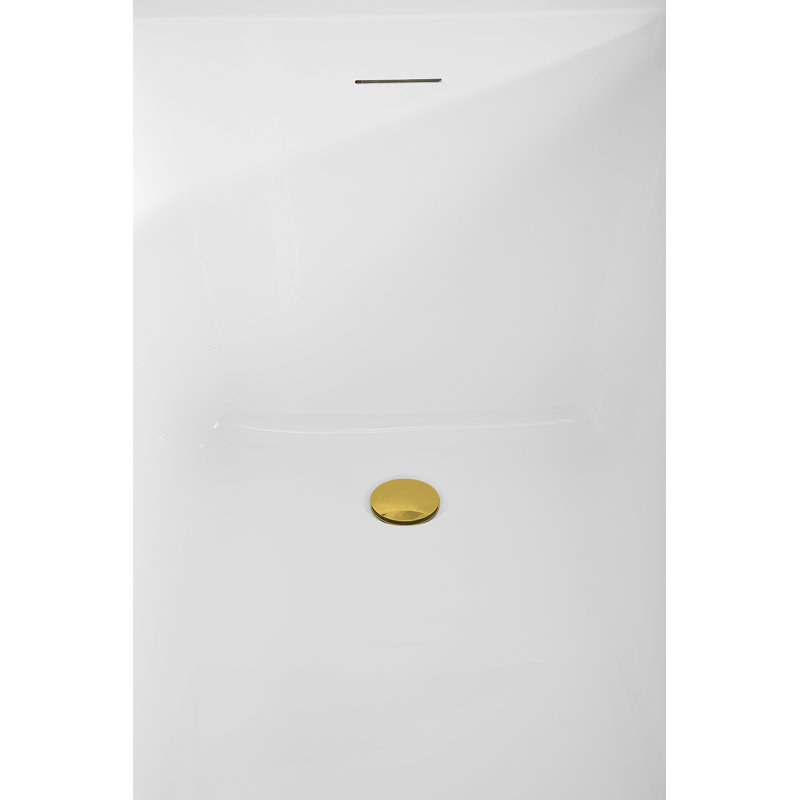59" Streamline Soaking Freestanding Tub and Tray With Internal Drain, Polished Gold