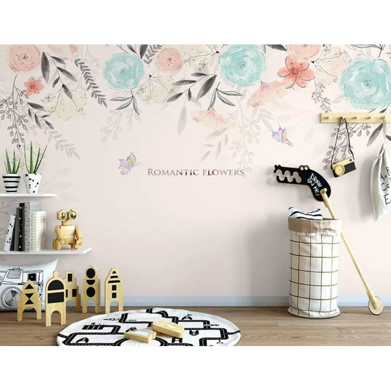 Papier peint à motif de fleurs douces en soie, L 35 po x l 55 po